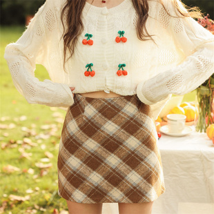 CLOUDSEASON格纹毛呢半身裙女2026春新款小个子显瘦包臀短款裙