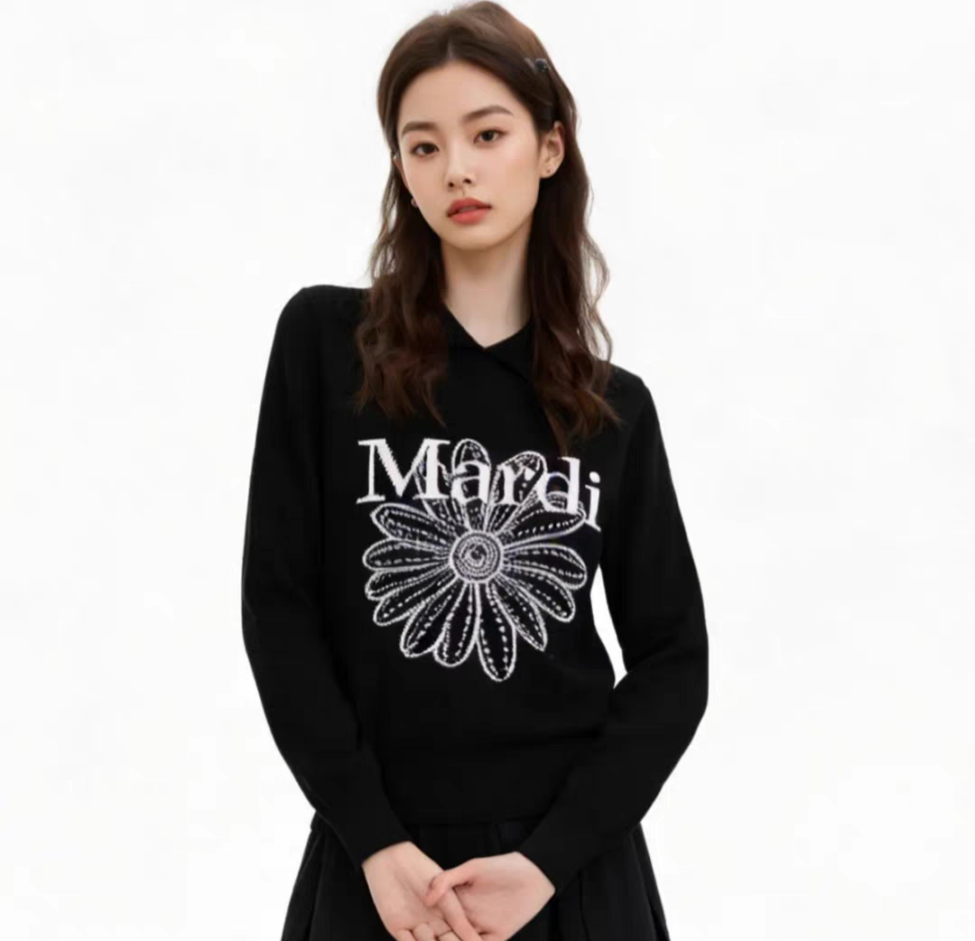 Mardi韩版2026春秋新款娃娃领雏菊保暖针织毛衣少女风甜美上衣