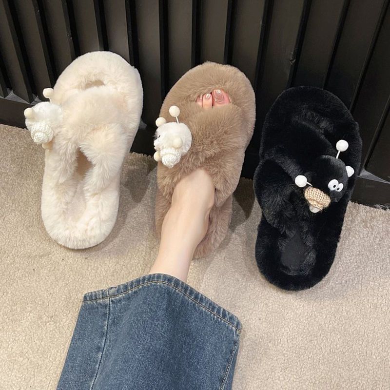 厚底防滑毛绒外穿拖鞋女秋冬