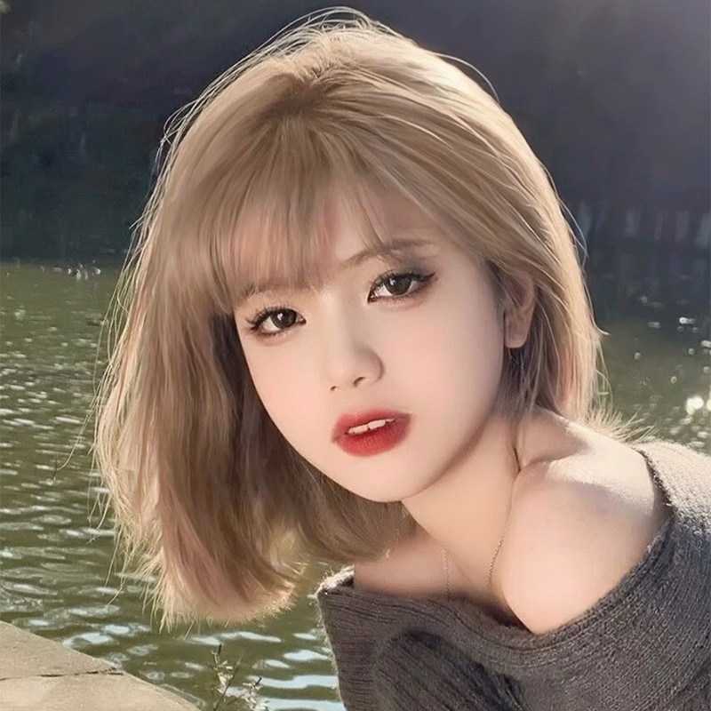亚麻色假发女短发夏季lolita日常减龄波波头高颅顶蓬松自然全头套