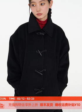 DOSORDONTS 埋线牛角扣100%羊毛呢中长款H型慵懒外套2025秋冬女