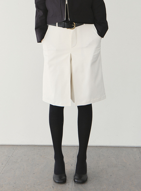 DOSORDONTS 2025秋季新款通勤百搭简约白色叠褶宽松廓形五分裙裤