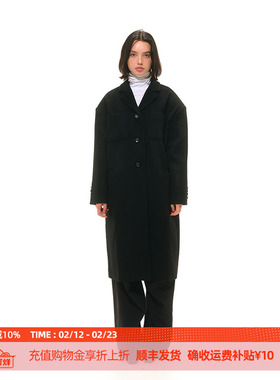 DOSORDONTS 2025冬双贴袋宽落肩100%羊毛大衣直筒显瘦西装领外套