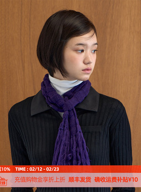 DOSORDONTS双色镂空针织流苏围巾2025年秋冬新款黑色紫色围巾配饰