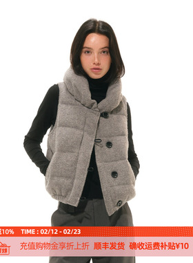 DOSORDONTS 2025秋冬新款气质花瓣领表层羊毛白鸭绒马甲女外套