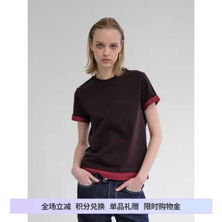 DOSORDONTS 2025春夏新款浆果撞色假两件拼接正肩圆领短袖t恤女