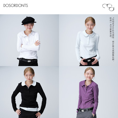 DOSORDONTS 2026秋季新品复古经典彼得潘领旧式POLO半开襟长袖T恤