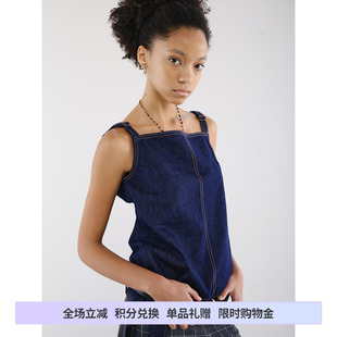 DOSORDONTS 深藍(lán)色撞色明線可調(diào)節(jié)牛仔背心上衣女 2025年春夏新品