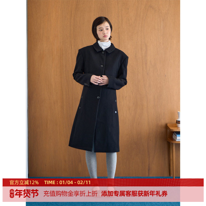 DOSORDONTS黑色收腰阔摆多口袋大衣2025年秋冬新款中长款西装外套