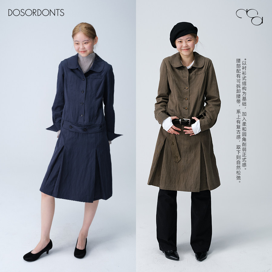 DOSORDONTS  经典领型*彼得潘领双色英式复古褶裥中长连衣裙