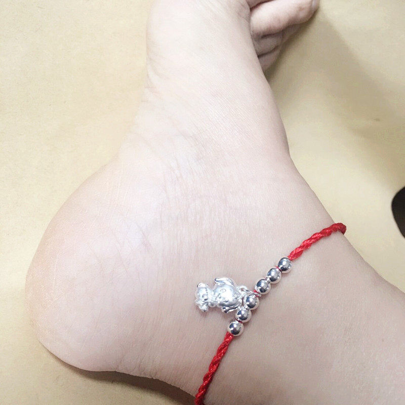 狗年新款99银珠脚链红线   99足银旺财狗狗吊坠手绳红线