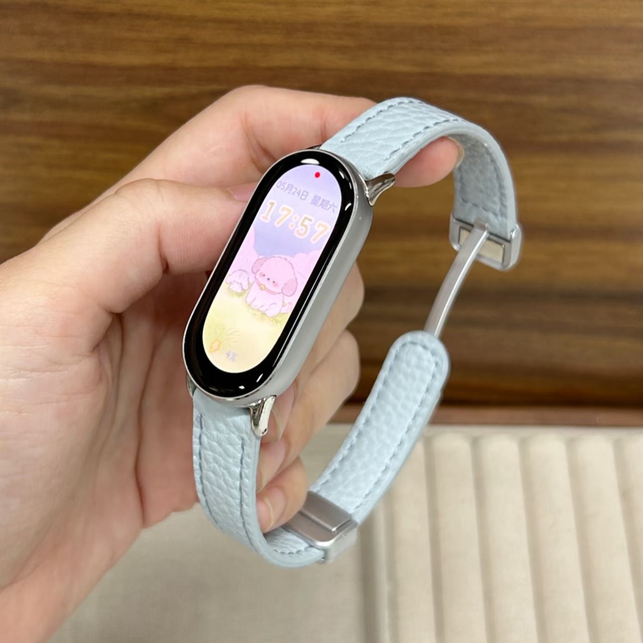 适用小米手环9表带小米10/8/NFC手表带荔枝纹轻奢时尚ins磁吸腕带