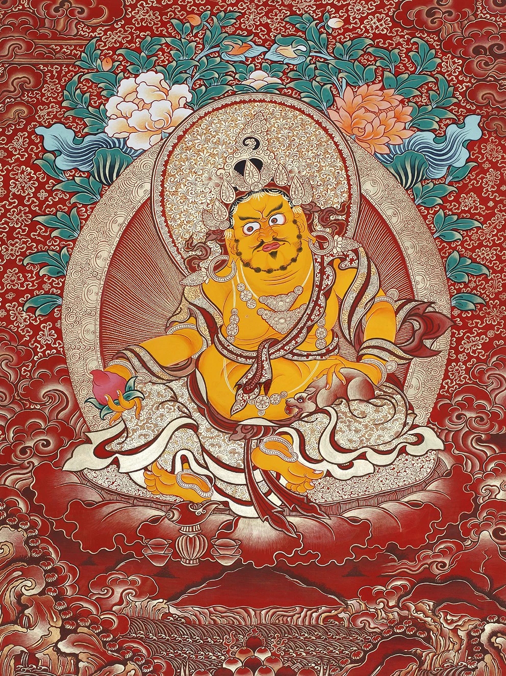 黄财神唐卡手绘DIY描金自己画唐卡西藏线稿黑财神颜料填涂色挂画