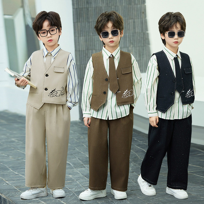 男童马甲套装春季新款帅气韩版儿童西装背心休闲复古主持人演出服