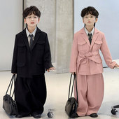 新款 春季 儿童黑色休闲西服帅气学院风主持人演出服潮 套装 男童西装