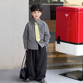 儿童痞帅学院风长袖 新款 棉衬衣休闲洋气翻领上衣 春季 男童格子衬衫