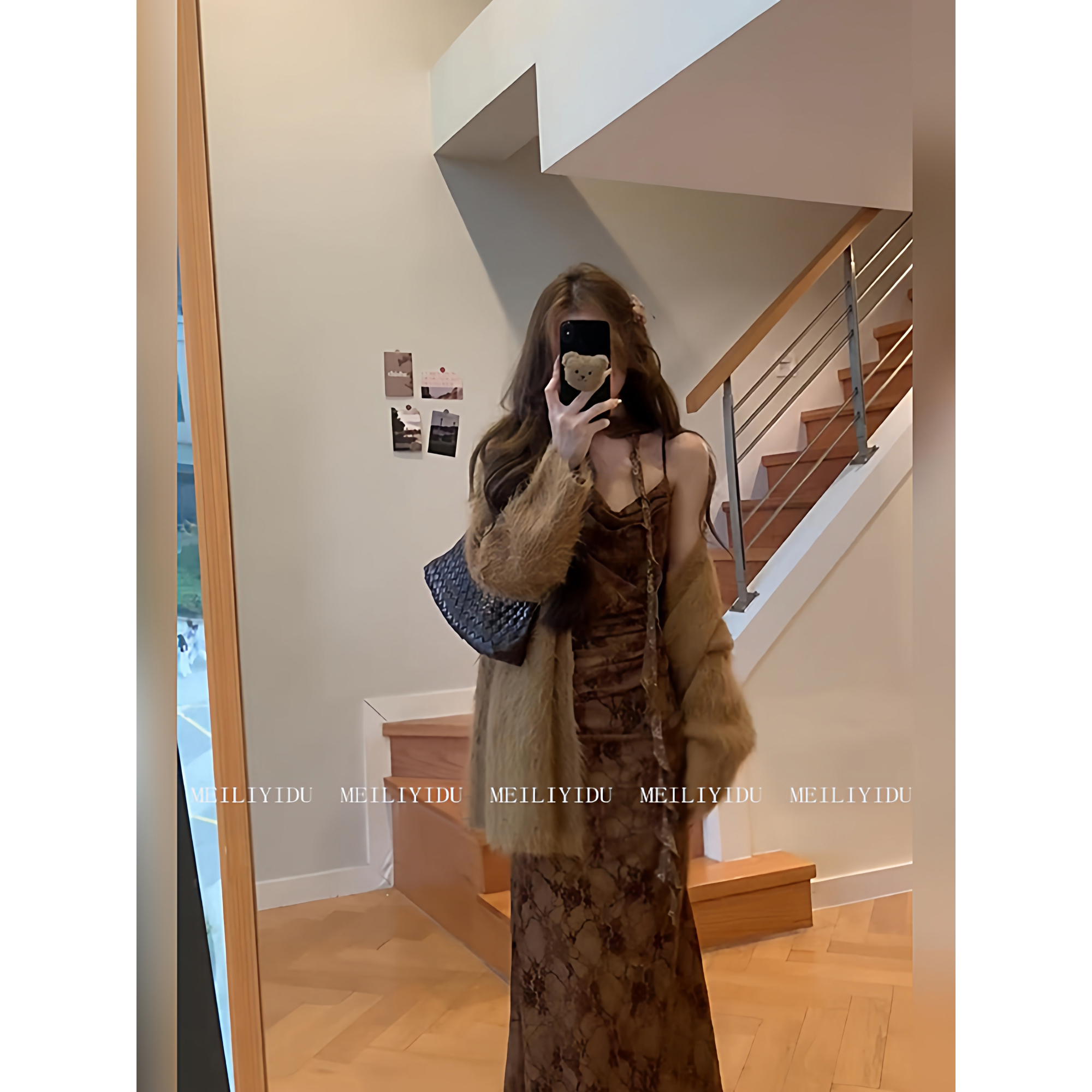 大码胖mm韩系慵懒风针织开衫碎花连衣裙女装秋季新款显瘦修身套装