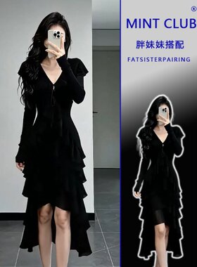 设计感荷叶边前短后长连衣裙春