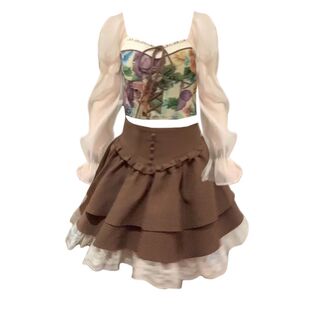 蝴蝶结收腰半身裙显瘦套装 大码 上衣春季 宫廷风油画泡泡袖 胖mm法式