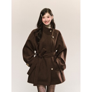 大码胖mm韩系复古金属扣系带收腰显瘦呢子大衣春秋百搭毛呢外套女