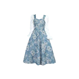 大码胖mm韩系复古时尚气质设计油画连衣裙春季新款温柔风绝美长裙