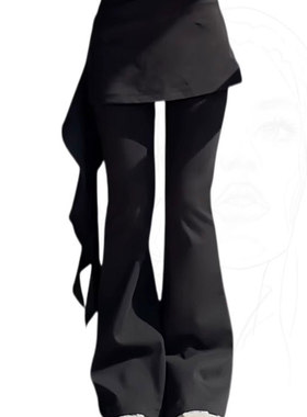 秋季新款美式设计感不规则荷叶边屁帘裤子两件套高腰显瘦微喇裤女