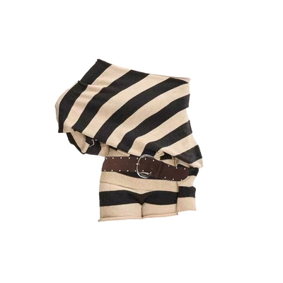 韩系复古风条纹针织衫短款两件套