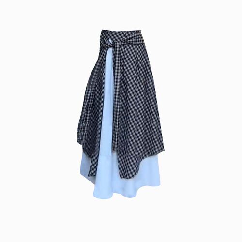 假两件格子半身裙女夏季显瘦长裙