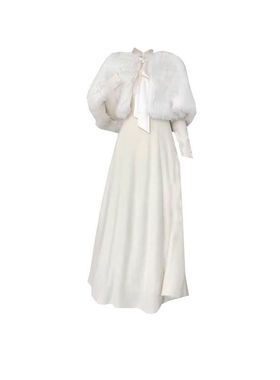 大码胖MM轻奢风白色连衣裙女春秋高级感纯欲斗篷披肩外套两件套装