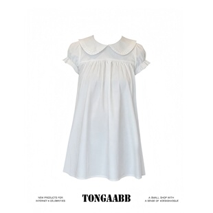 大码胖MM韩系减龄娃娃领泡泡袖连衣裙女夏季新款设计感压褶中长裙