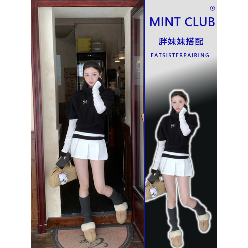 秋冬新款保暖毛衣半身短裙三件套