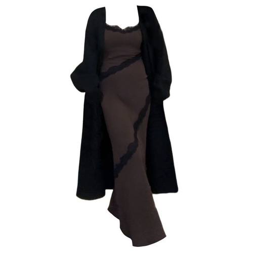 大码胖mm法式蕾丝拼接吊带连衣裙