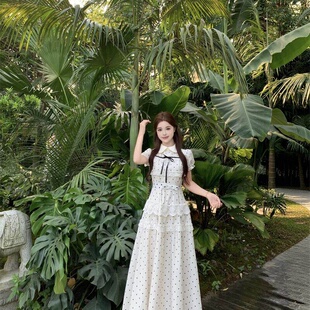 大码胖mm法式甜美风波点连衣裙女装夏季超级好看收腰修身显瘦裙子