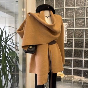 设计感毛衣外套加腰带女装 大码 春季 松弛感不规则针织开衫 胖mm韩版