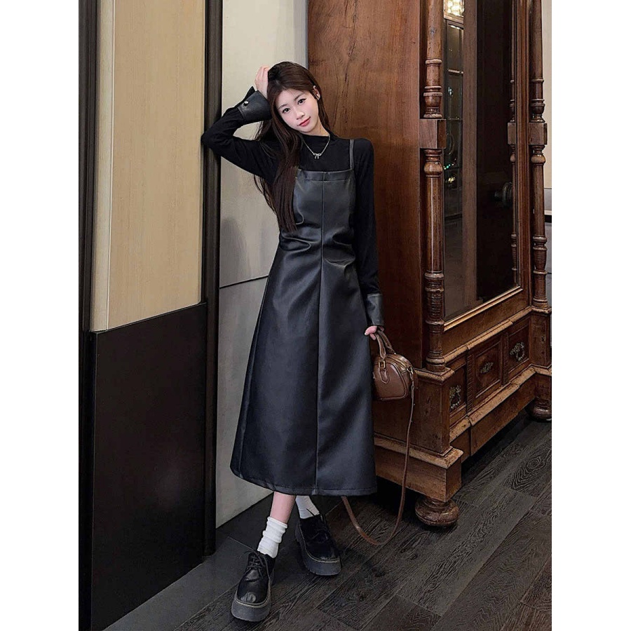 法式高级感拼接收腰假两件连衣裙