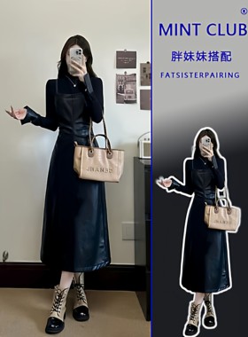 立领拼接假两件收腰时尚连衣裙女