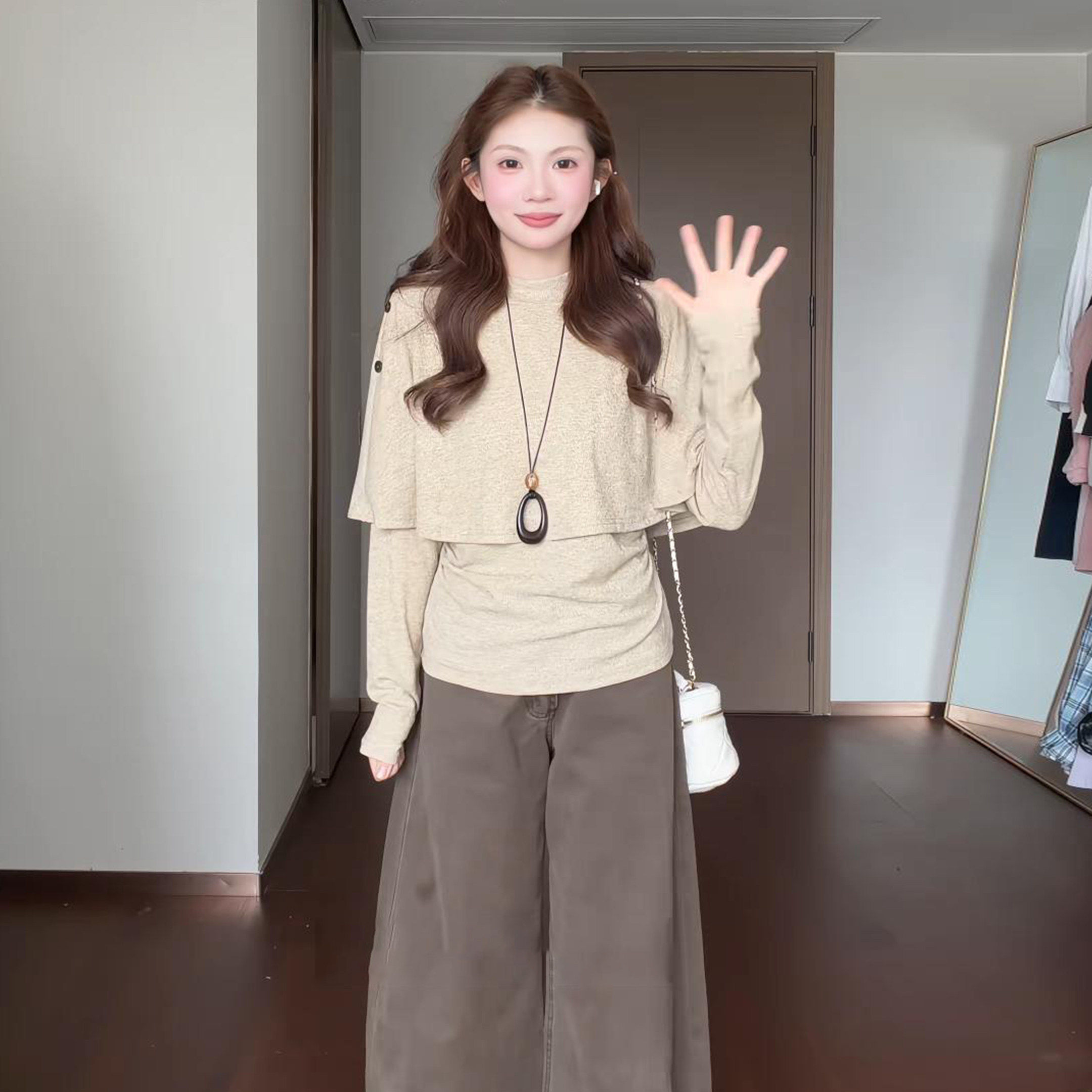 大码胖MM复古斗篷式长袖针织衫女秋季显瘦遮肉氛围感小众独特上衣