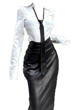 大码胖mm法式气质御姐衬衫上衣女春秋季新款百搭包臀半身裙两件套