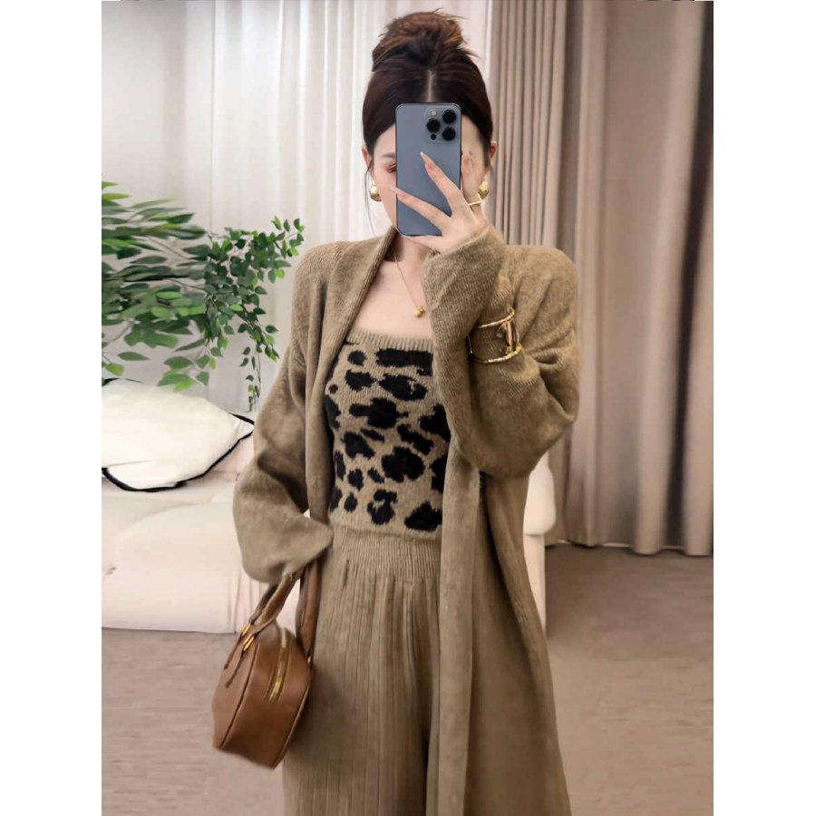 秋冬新款中长款开衫抹胸背心阔腿裤三件套大码胖MM针织时尚套装女,女装/女士精品,时尚套装,淘宝优惠券,粉丝福利购,淘宝优惠卷