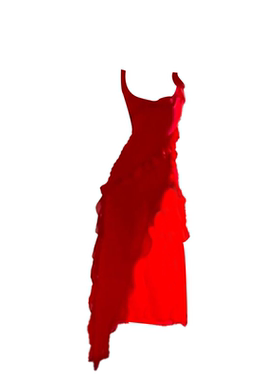 大码胖mm法式荷叶边红色连衣裙女夏季度假风氛围感不规则开叉长裙