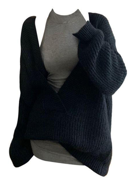 大码胖妹妹慵懒风长袖毛衣外套春秋季吊带背心宽松内搭针织衫套装