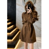 大码 复古POLO领连衣裙 法式 胖MM美拉德风气质收腰显瘦裙子春季 新款