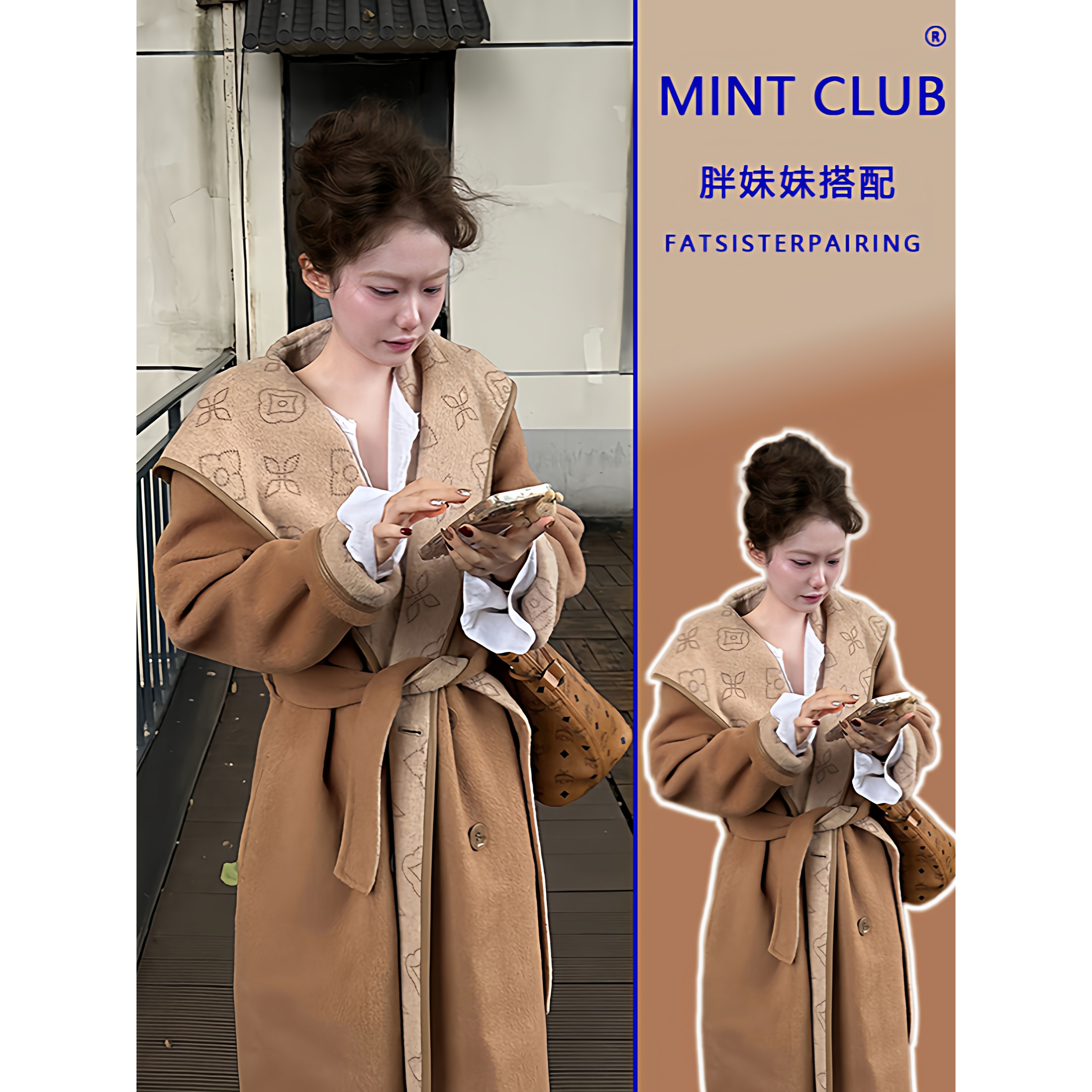 印花双面穿连帽保暖时尚长款外套