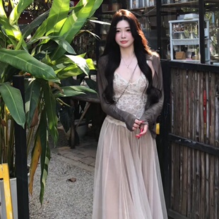 纯欲蕾丝吊带背心半身裙开衫 大码 女 新款 夏季 胖MM韩系减龄时尚 套装