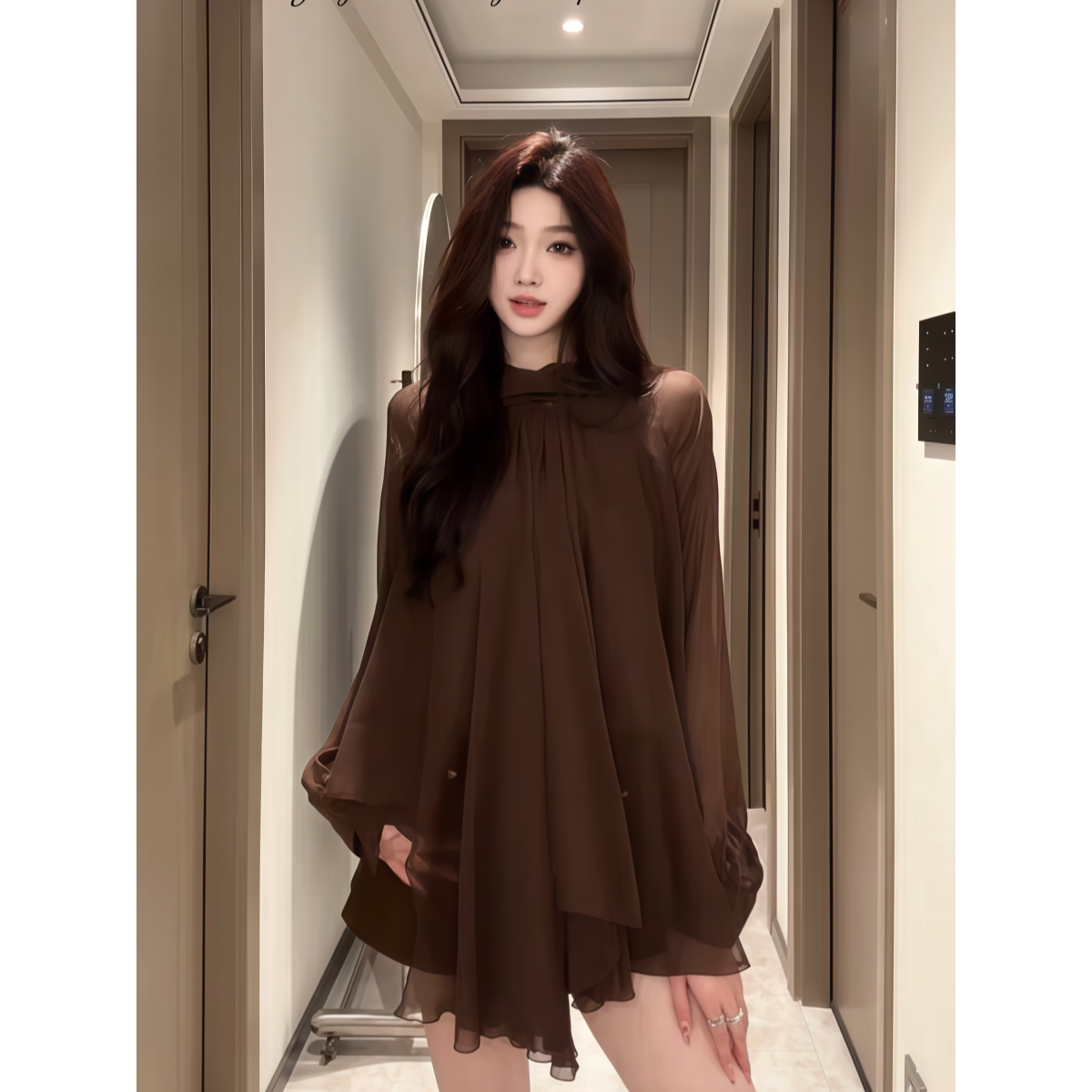 大码胖mm法式氛围感慵懒风不规则长袖上衣女秋季新款时尚气质衬衫
