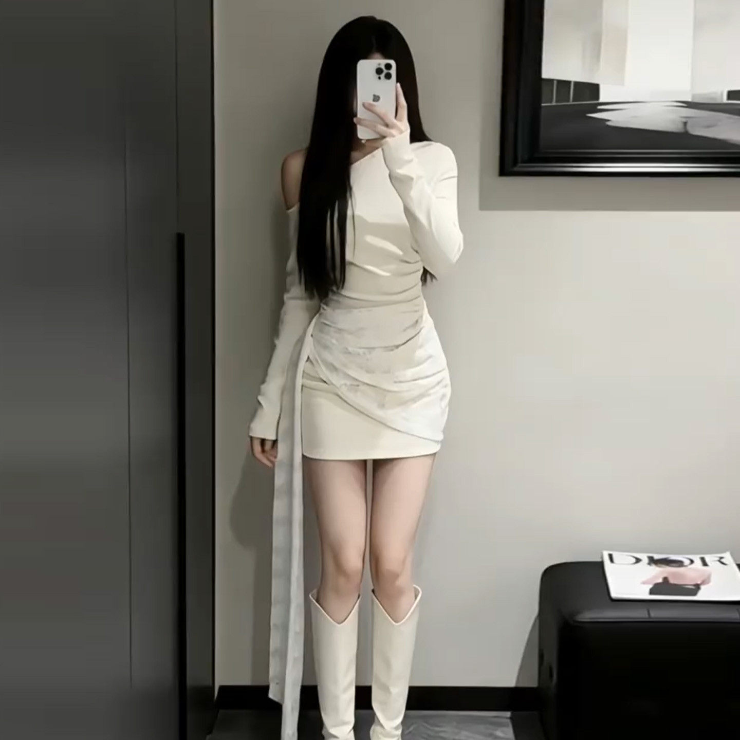 大码胖妹妹斜肩收腰显瘦包臀连衣裙子女春季气质修身露肩长袖短裙,女装/女士精品,连衣裙,淘宝优惠券,粉丝福利购,淘宝优惠卷