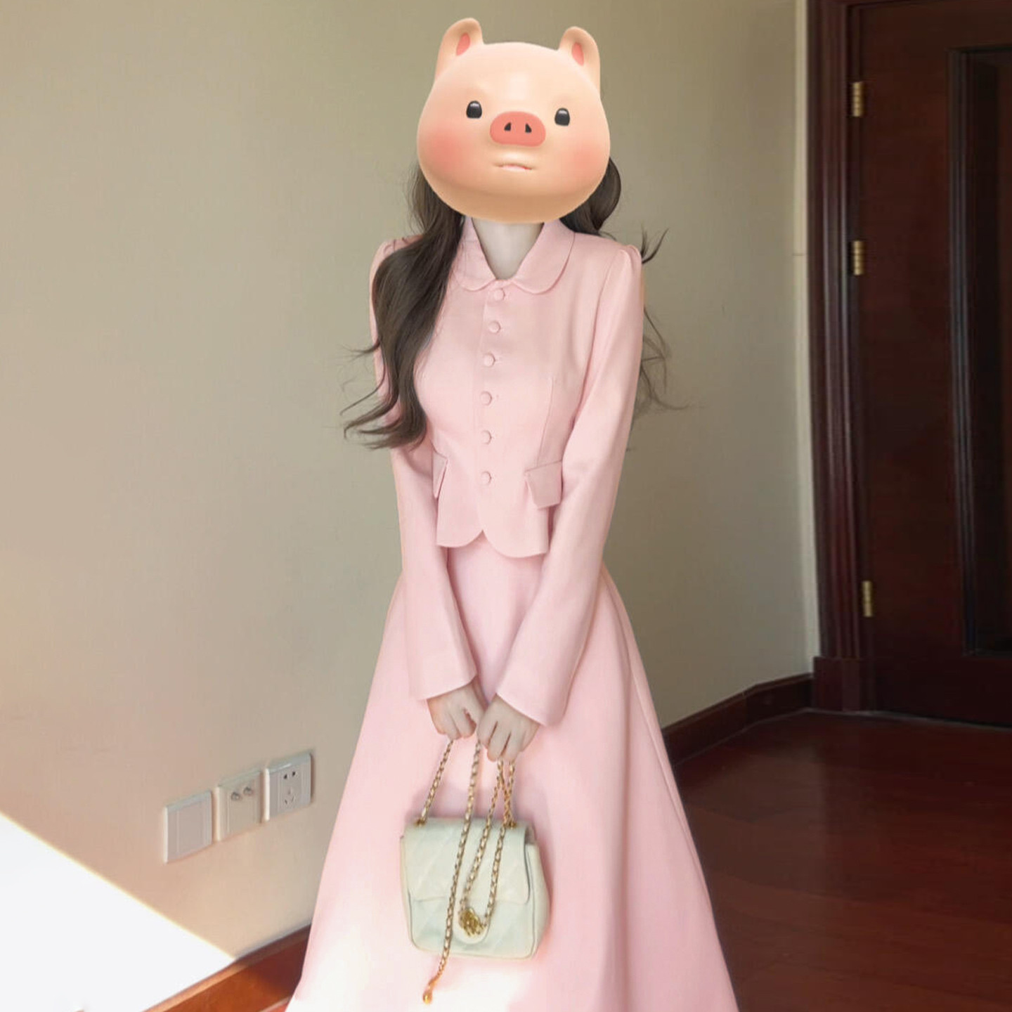 大码胖mm韩系小香风粉色外套半身裙两件套女秋冬新款简约修身套装,女装/女士精品,时尚套装,淘宝优惠券,粉丝福利购,淘宝优惠卷