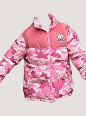 大码胖MM美式复古迷彩立领棉衣棉服男女潮宽松设计感休闲小众外套