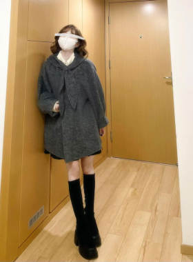 法式复古短款双面大衣女连帽长袖