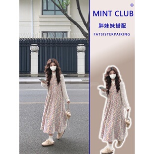 大码 胖MM韩系氛围感穿搭独特别致绝美温柔甜美背带连衣裙内搭套装